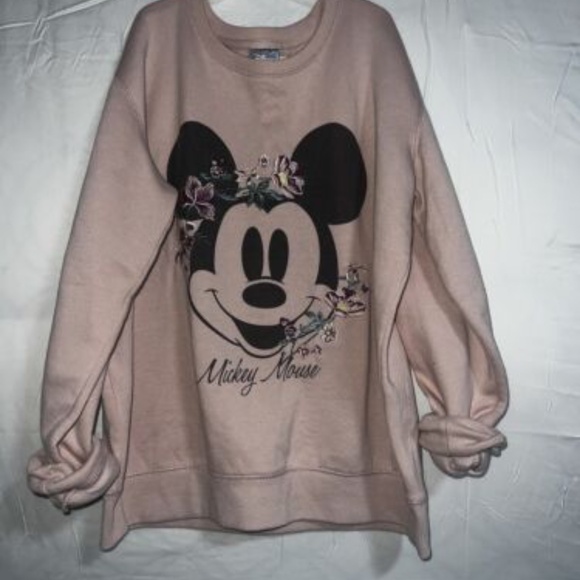 Disney Mickey Mouse Crew Neck Sweatshirt Med Embroidered Flowers Cotton On pink - Picture 2 of 7